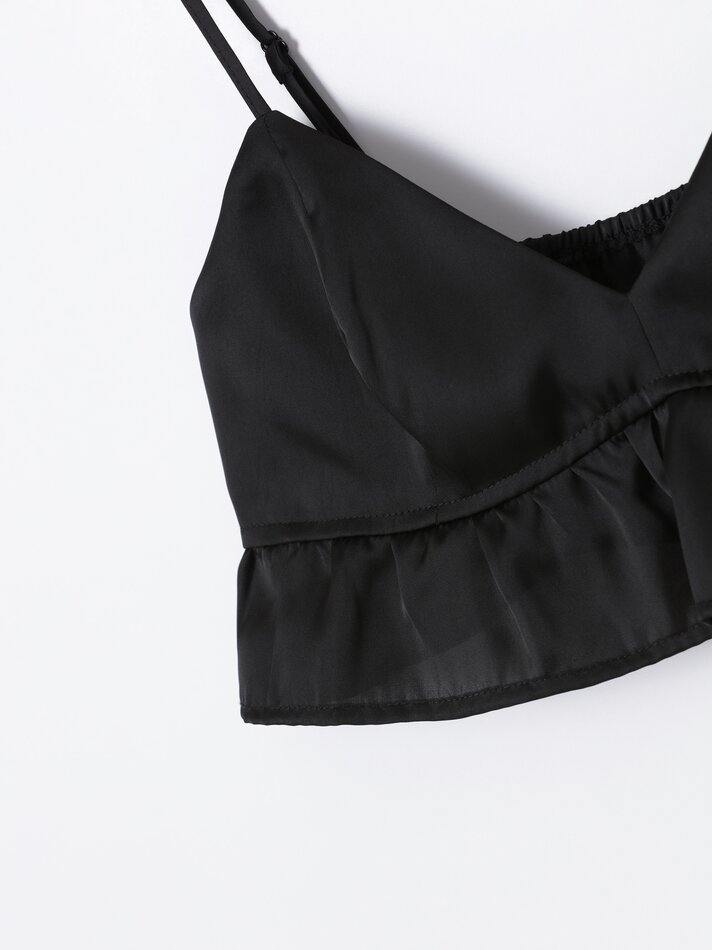 Top cropped de cetim - Preto