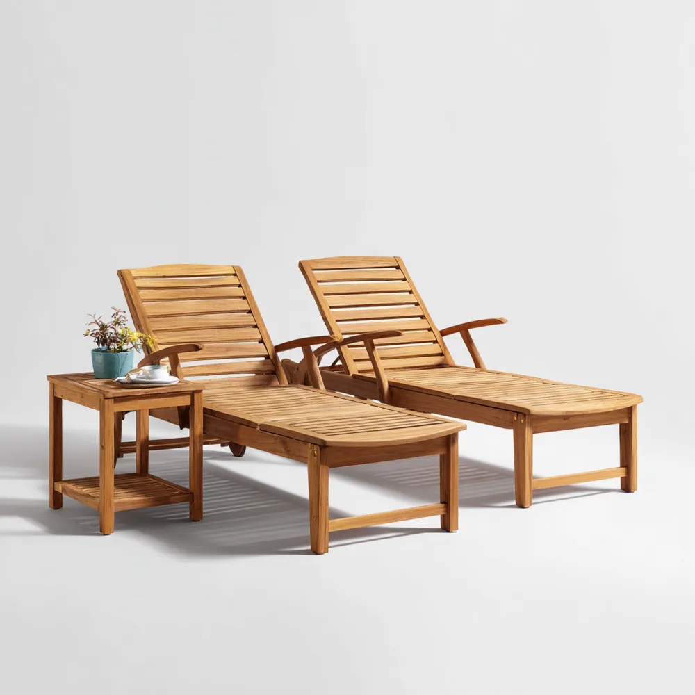 Gartenliege Set Holz 200x65 cm – Verstellbar – Klassisches Design