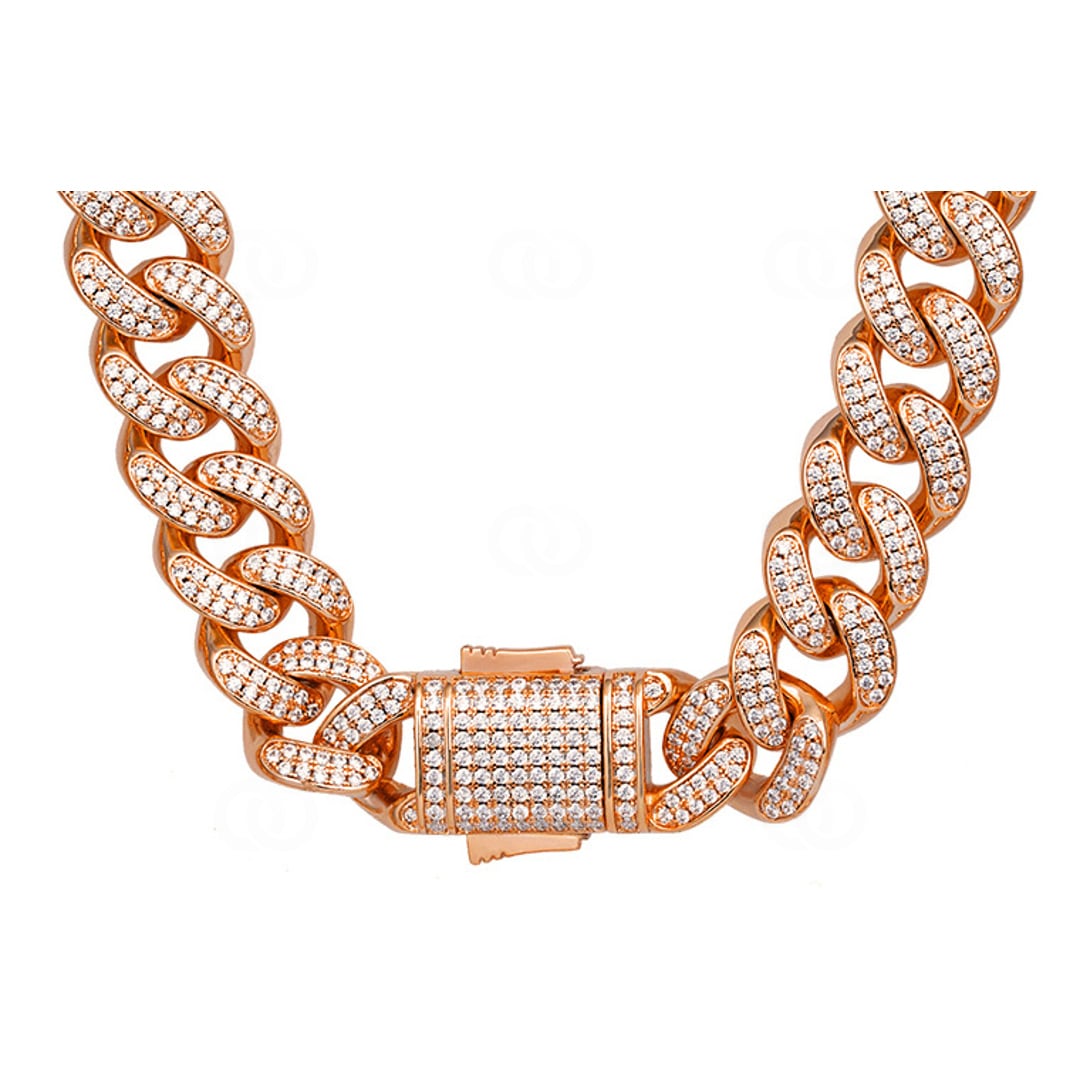12mm Cuban Link Panzerkette Rosé vergoldet mit Zirkonia