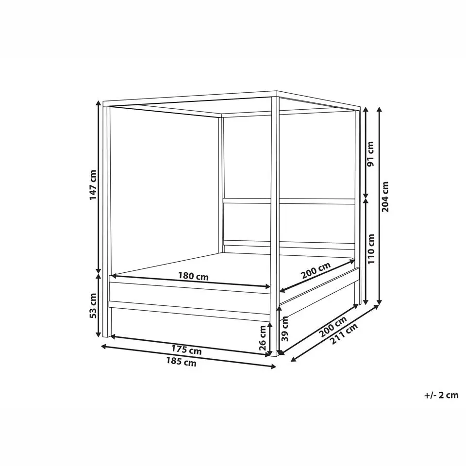 HAUTERIVES - Hemelbed - Lichtbruin - 180 x 200 cm - Rubberhout
