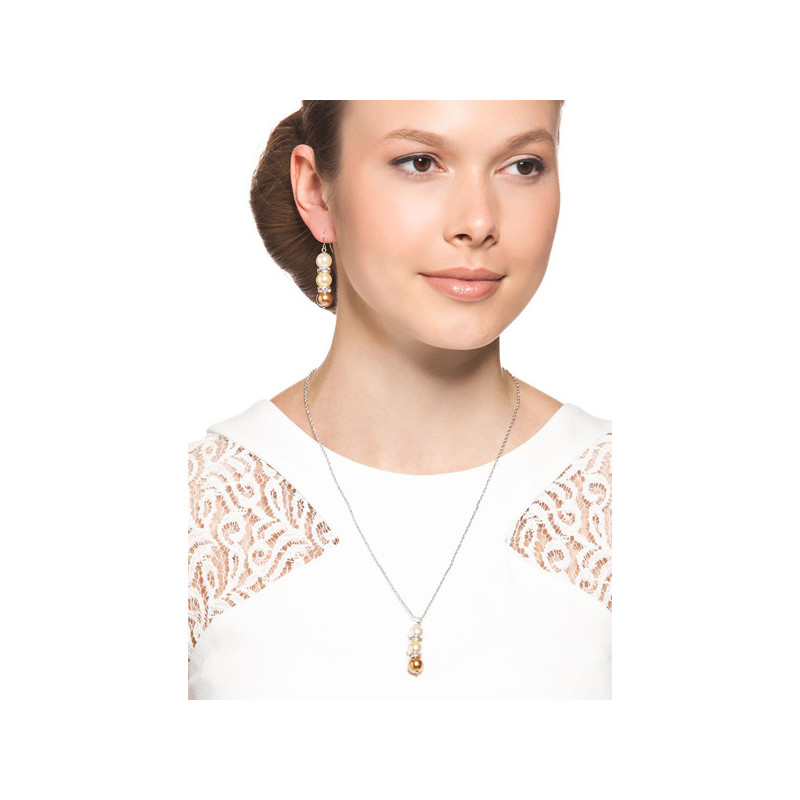 Parure Collier et Boucles d'oreilles Perles Jaunes, Cristal et Plaqué Rhodium