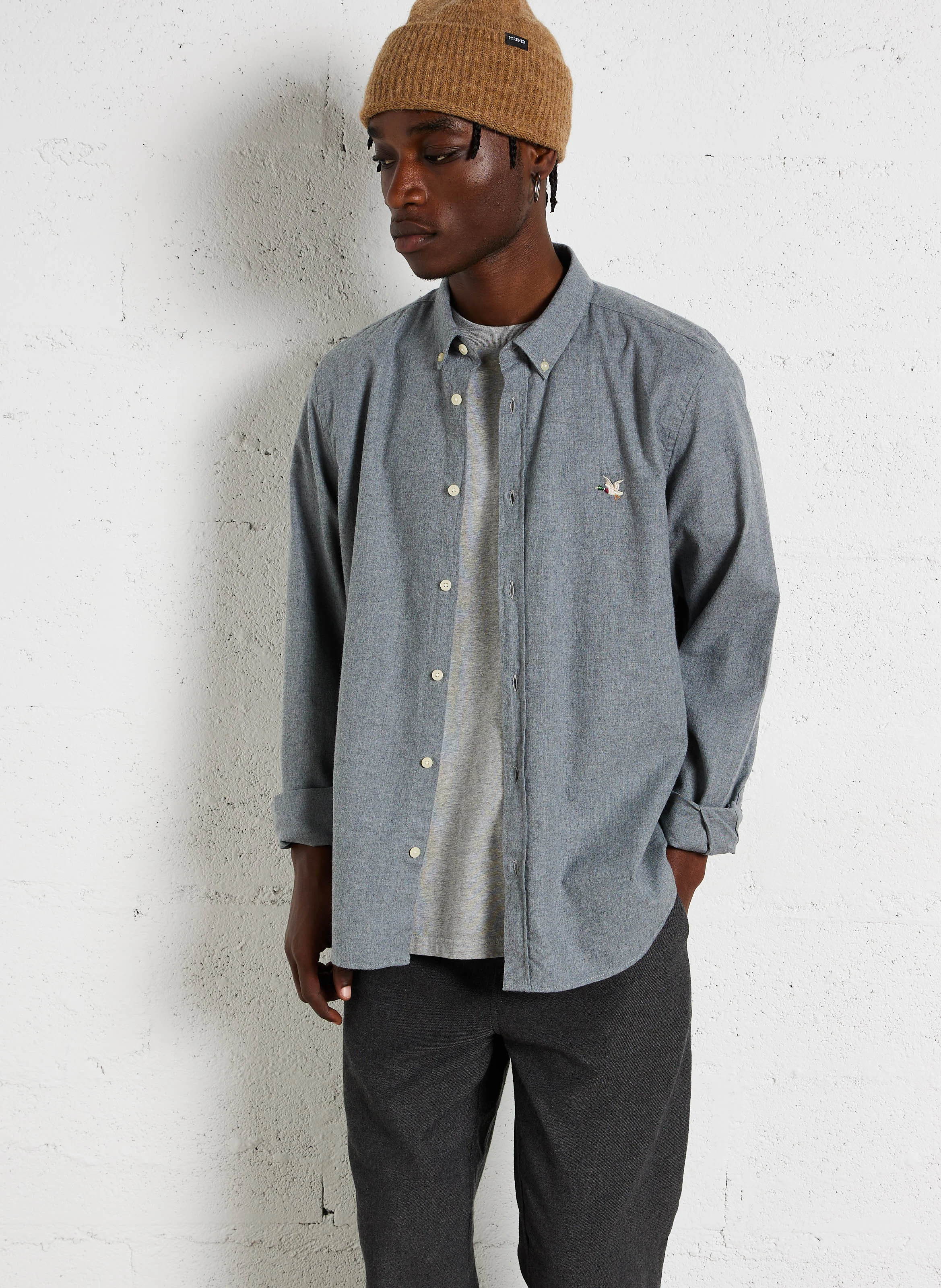 PARIS - Chemise droite col classique en coton mélangé| Gris
