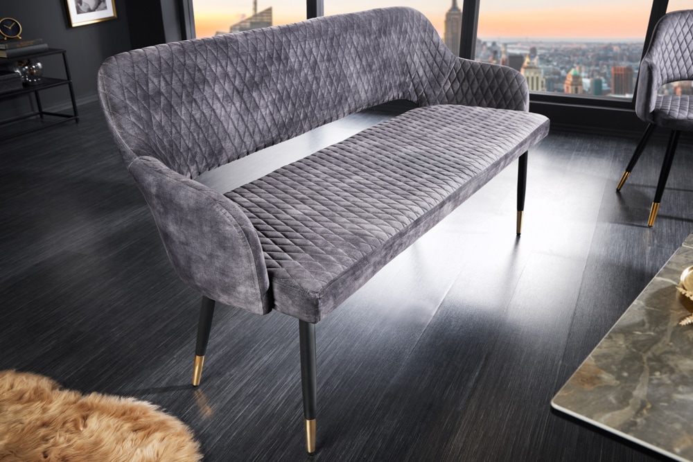 riess-ambiente Sitzbank PARIS - 160cm greige Samt Rückenlehne goldene Fußkappen Retro Metallbeine