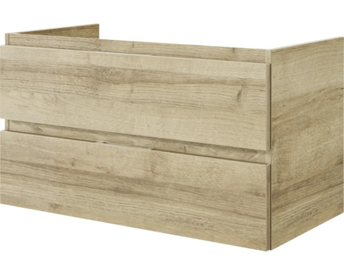 3-delige badkamermeubelset Pelipal serie 4035 BxHxD 90 x 200 x 43,5 cm, frontkleur eiken riviera, met keramische wastafel in wit en keramische wastafelkast, spiegel met LED-verlichting 40350900122470