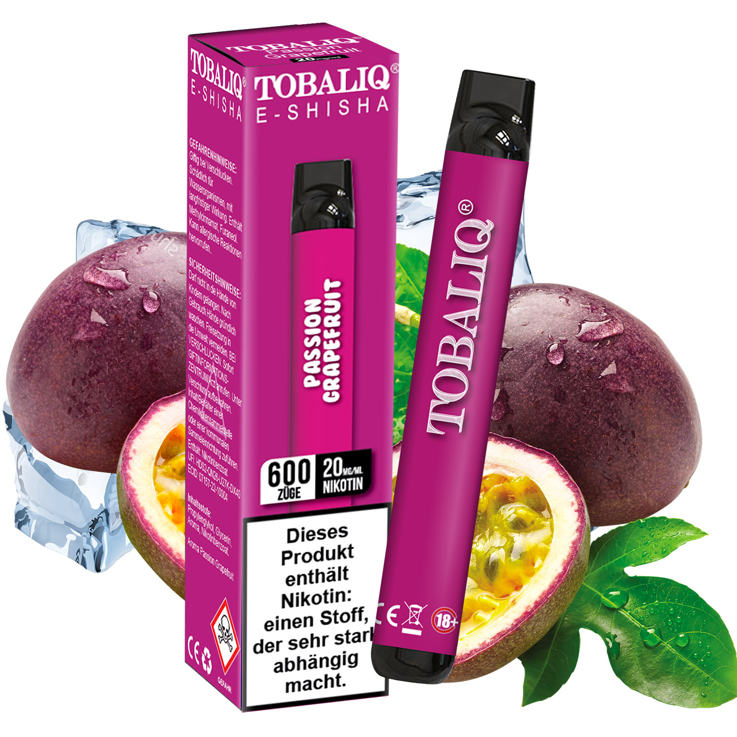 TobaliQ E-Shisha 600Puffs – 20mg Nikotin – Passion Grapfruit 10er Pack