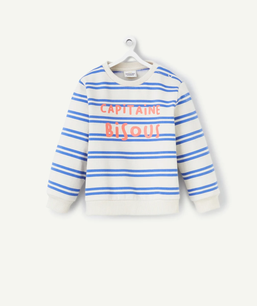 SWEAT BÉBÉ GARÇON EN FIBRES RECYCLÉES IMPRIMÉ RAYÉ THÈME CAPITAINE BISOUS