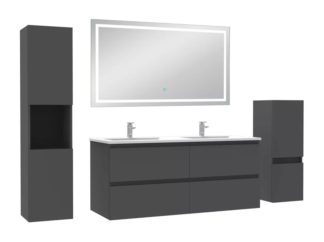 Ensemble meuble salle de Bain 120cm avec colonne et miroir mural lumineux 3 couleurs Anthracite