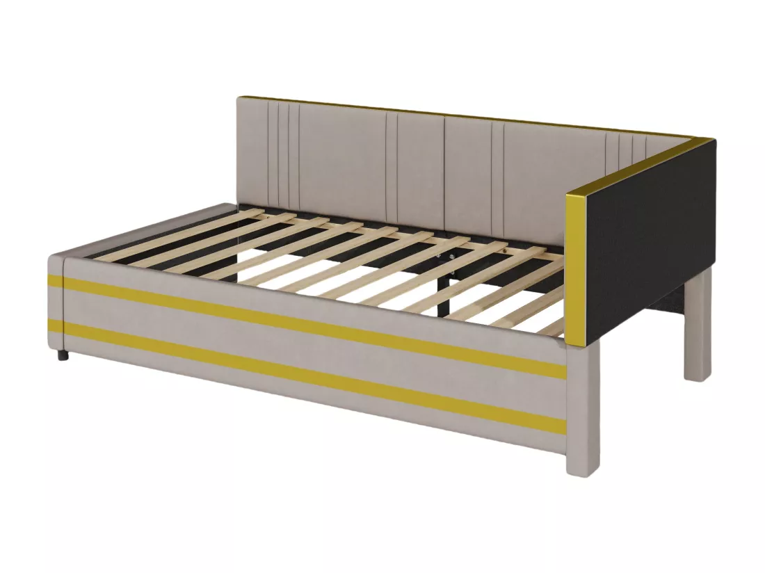 Lit banquette 90x200cm en velours - avec sommier à lattes - Gris (matelas non inclus)