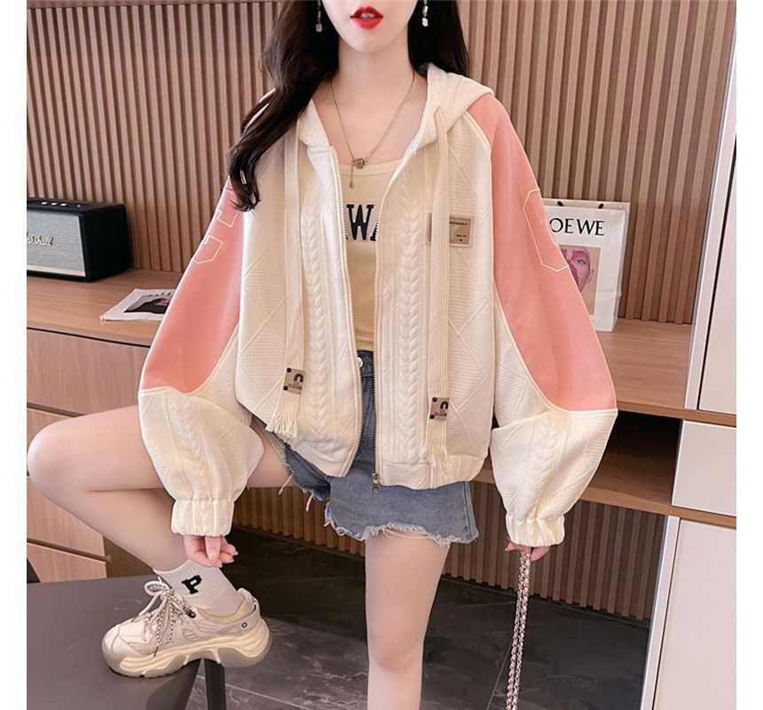 Jewie - Oversized hoodie met geborduurde letters en tweekleurige rits