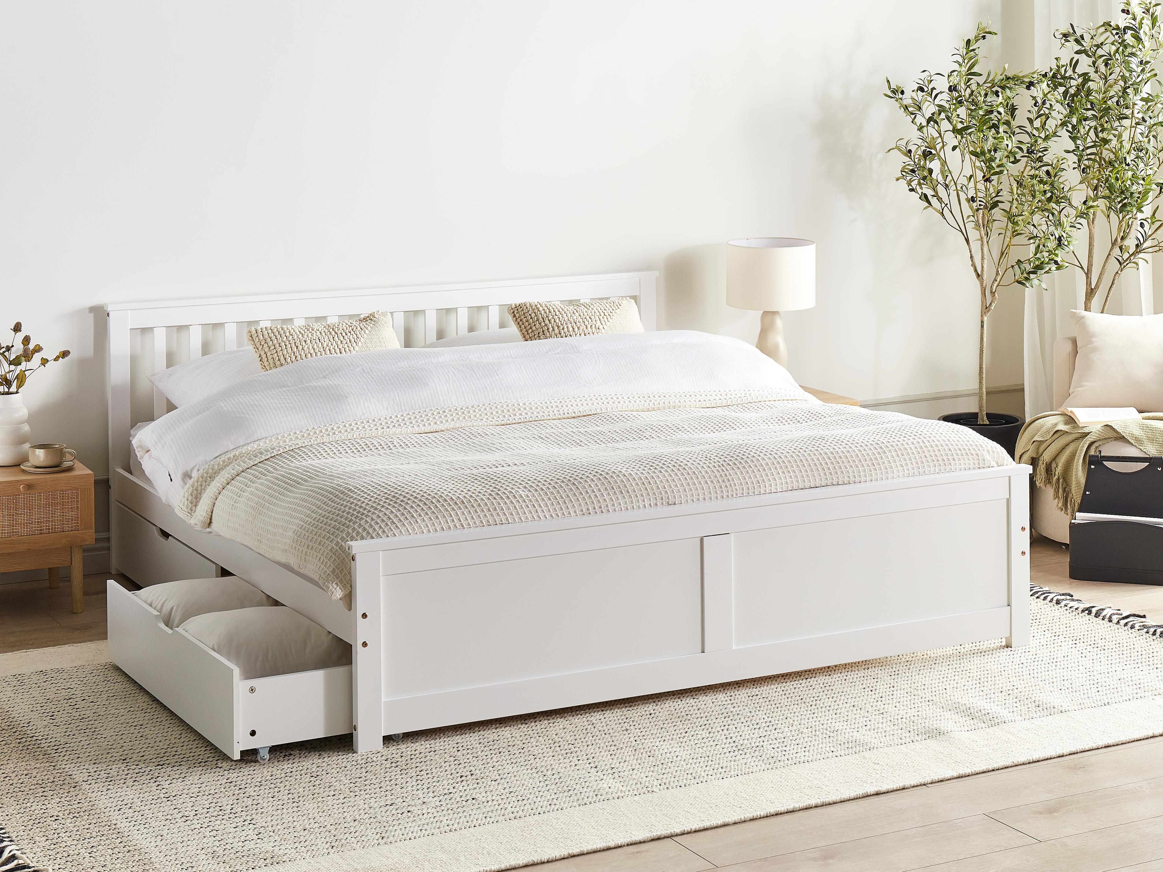Bed met opbergladen Dennenhout OLENDON 180 x 200 cm Wit