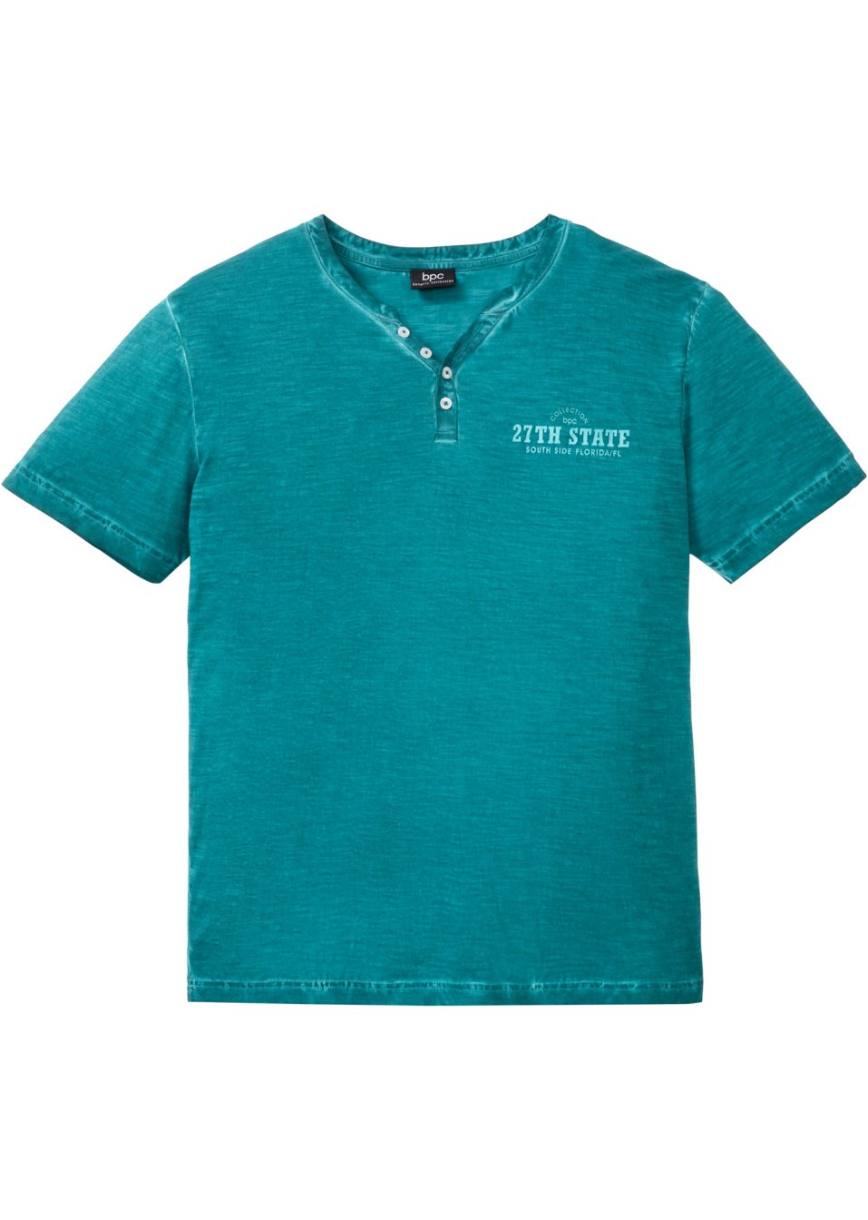 T-shirt col Henley, manches courtes et aspect délavé