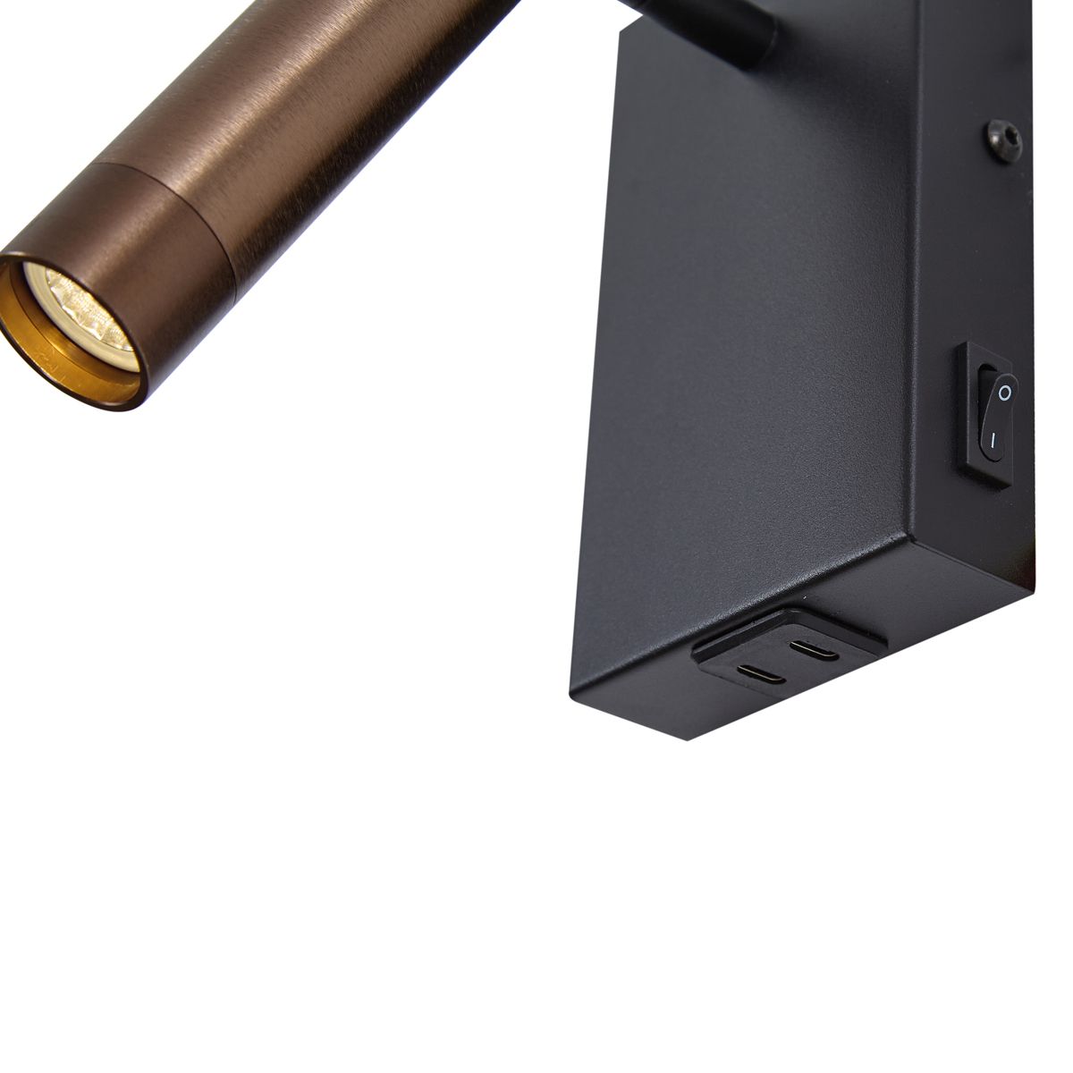 Moderne wandlamp zwart met donker brons verstelbaar met USB-C - Croft
