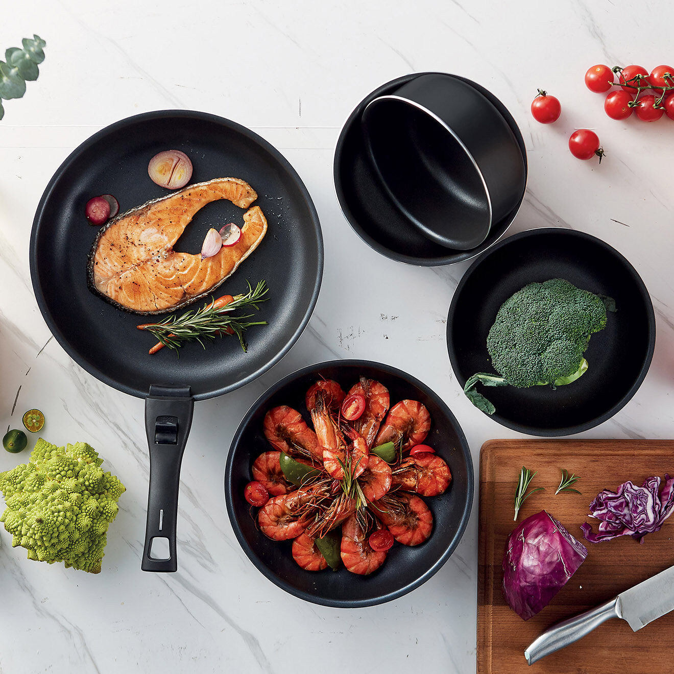 Kitchencook Batterie de cuisine noire - 6 pièces