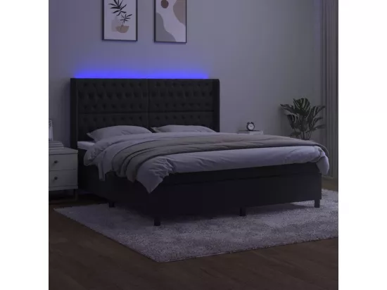 Sommier tapissier avec matelas et LED Noir 180x200 cm Velours