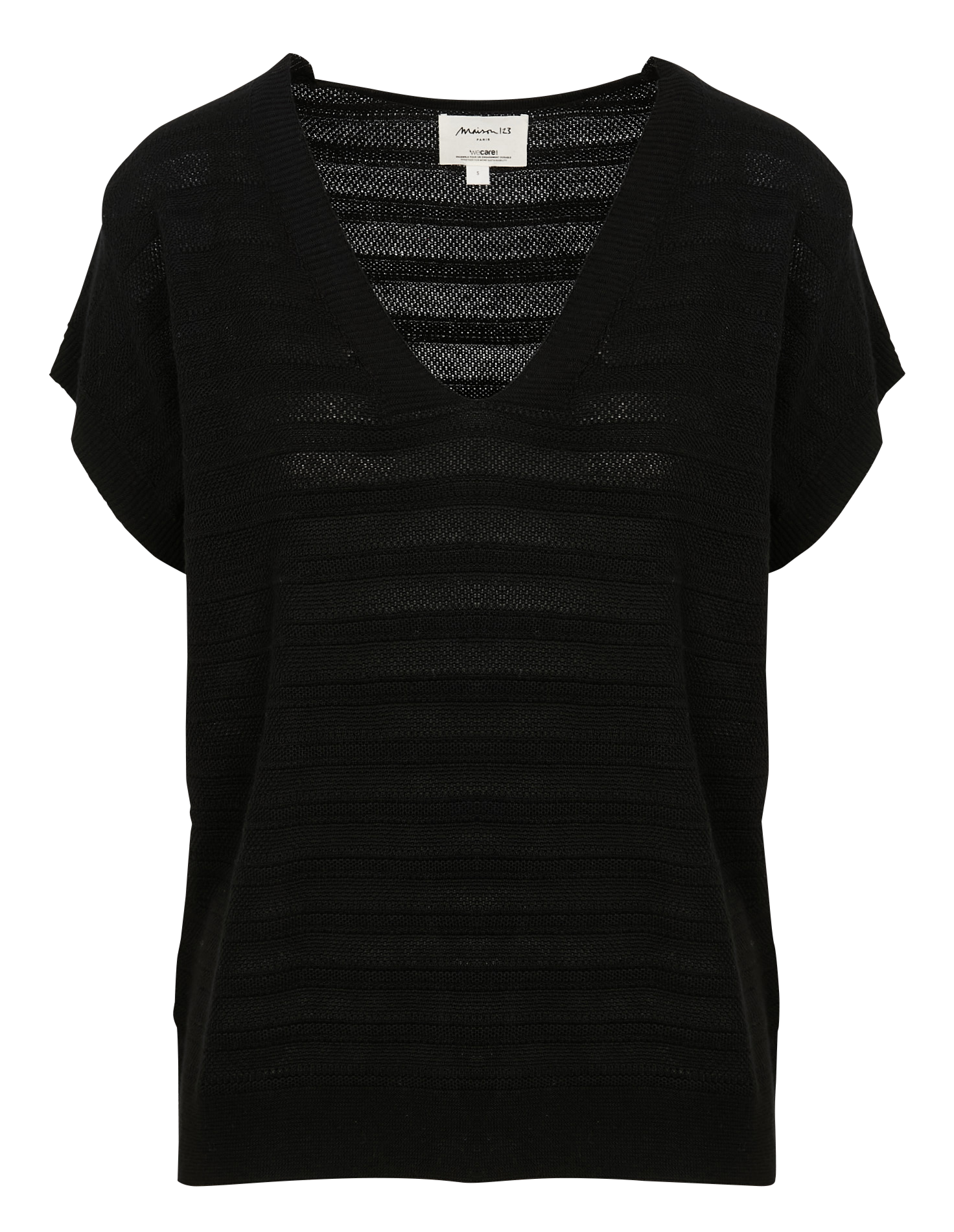 LINE - Pull manches courtes en maille fine | Noir