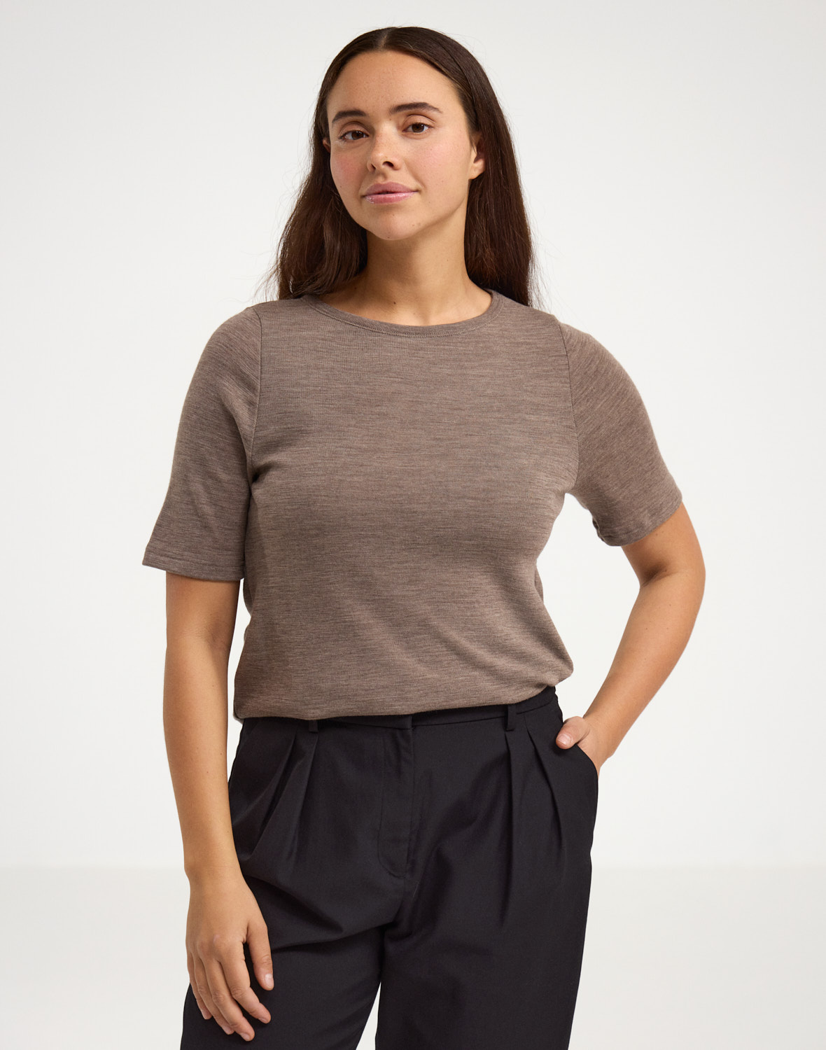 T-shirt van merinowol voor dames in Zwart
