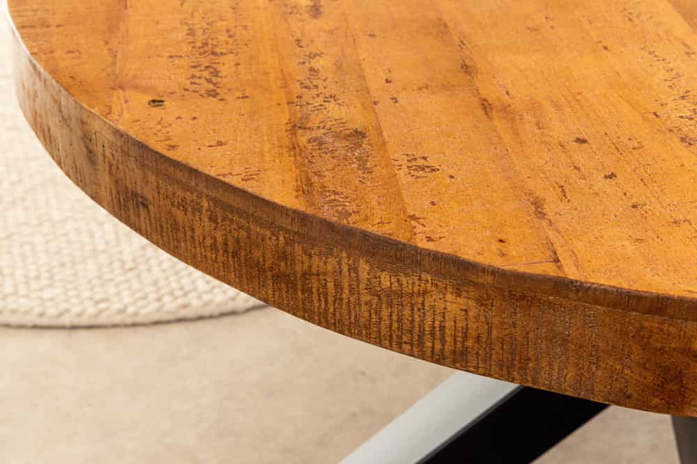 Runder Esstisch THOR 140cm natur massives Mangoholz schwarzes Metallgestell