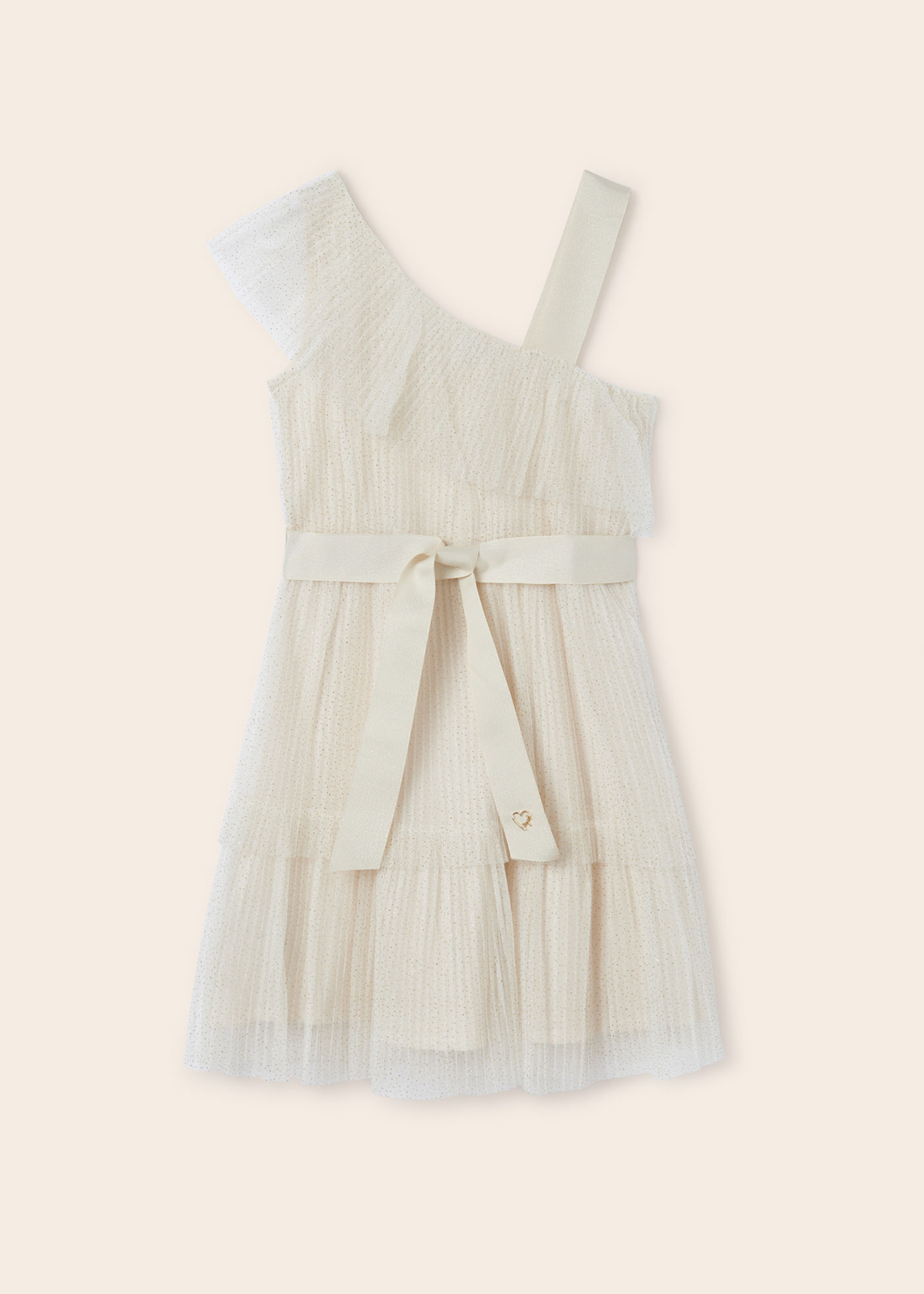 Vestido assimétrico de tule com fio metálico para meninas