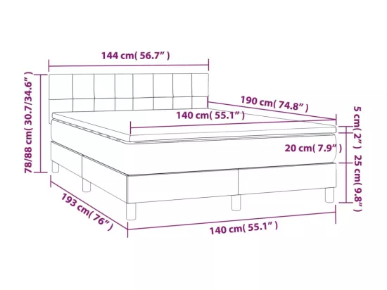 Sommier tapissier avec matelas et LED Bleu 140x190 cm Tissu