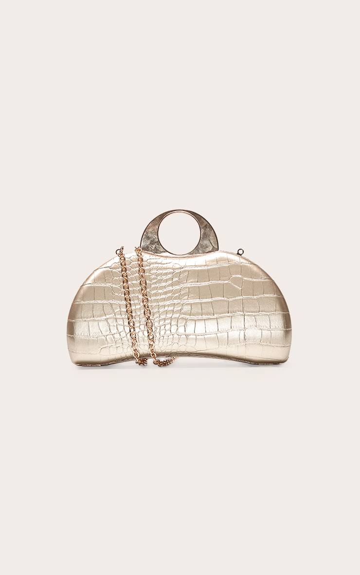 Doré Sac Pochette Rigide Effet Synthétique Argenté