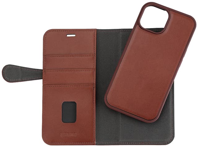 Buffalo iPhone 15 2i1 Leather MagSeries pungetui (brun)