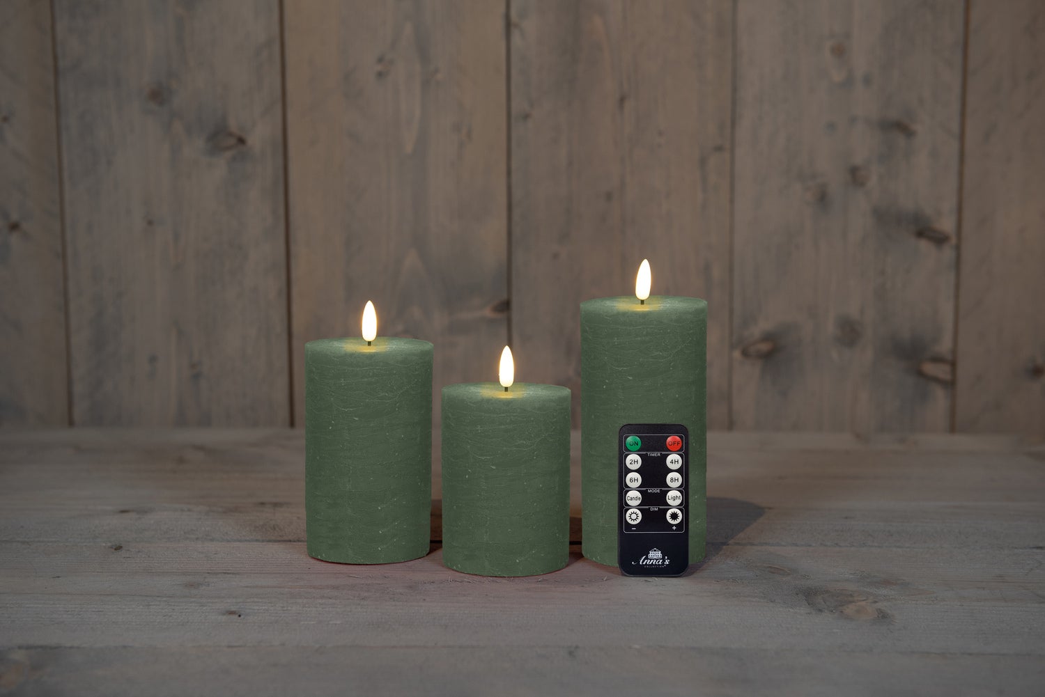 Anna's Collection LED stompkaars Majon groen D 7,5 H 10 / 12, 5 / 15 cm 3 stuks