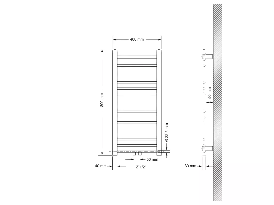 ECD Germany radiateur de salle de bain raccordement central 400 x 800 mm anthracite droit