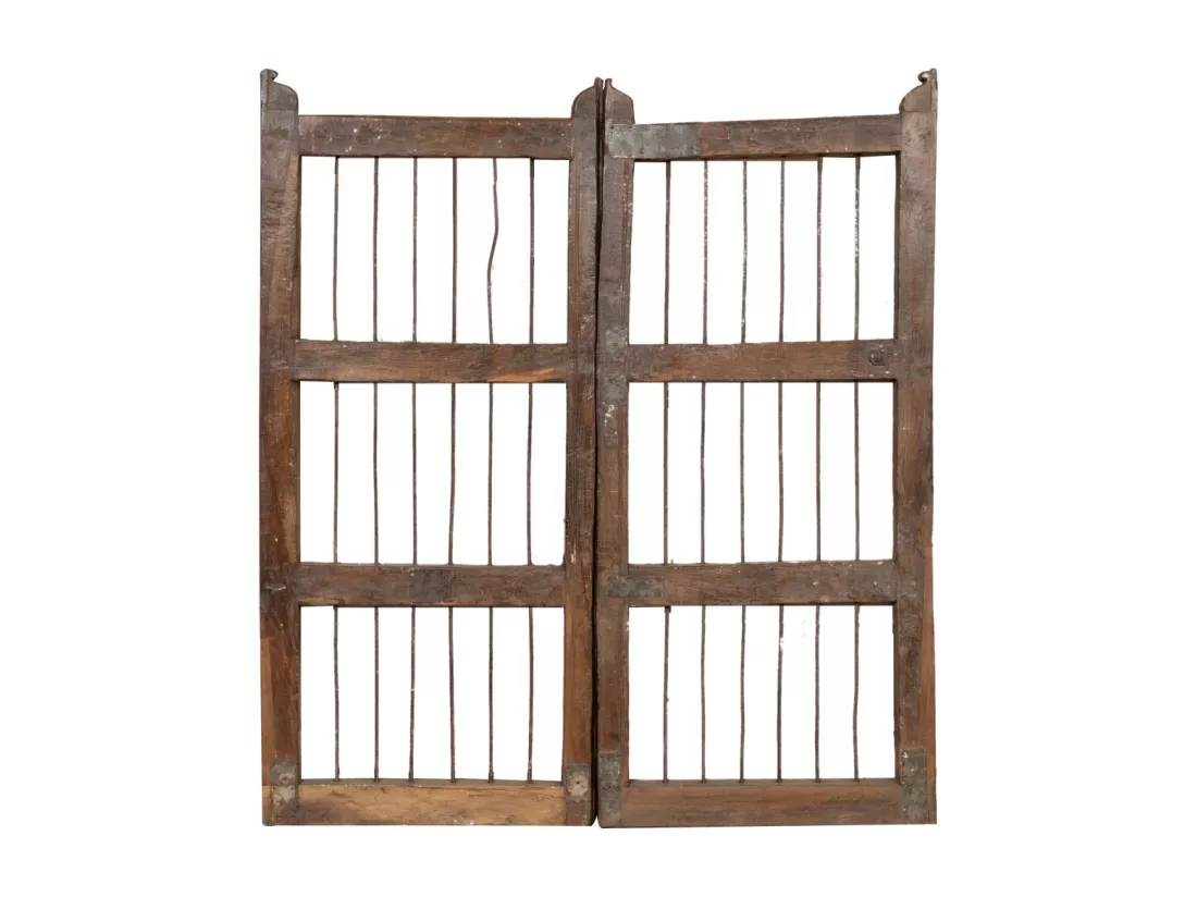 BISCOTTINI Portail - Bois Massif et Fer Finition Antique - Clôture en Fer - Portail en Métal - Porte Décorative - Portail d'Entrée - Clôture en Bois - Intérieur et Extérieur - 97x5x110cm