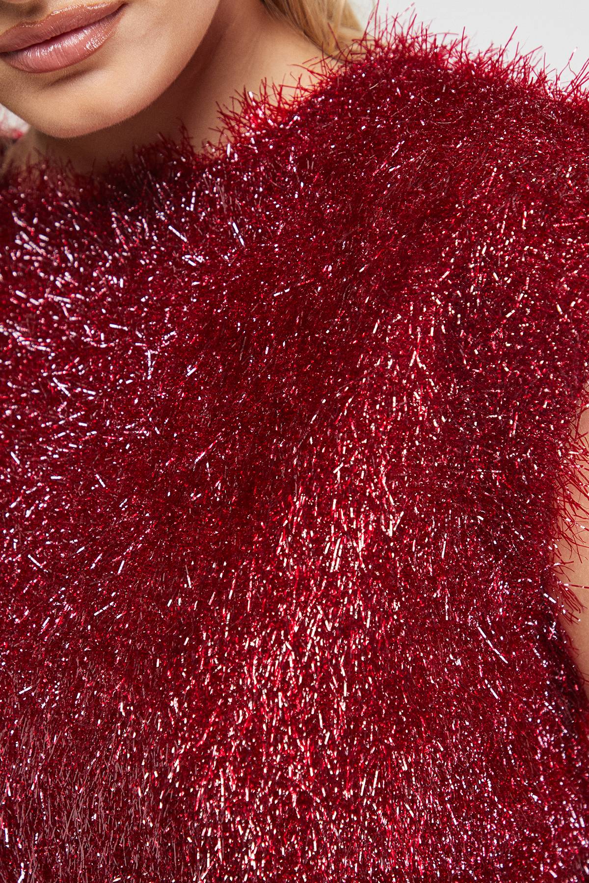 Warehouse Robe Mini à Taille Basse en Tinsel Pelucheux