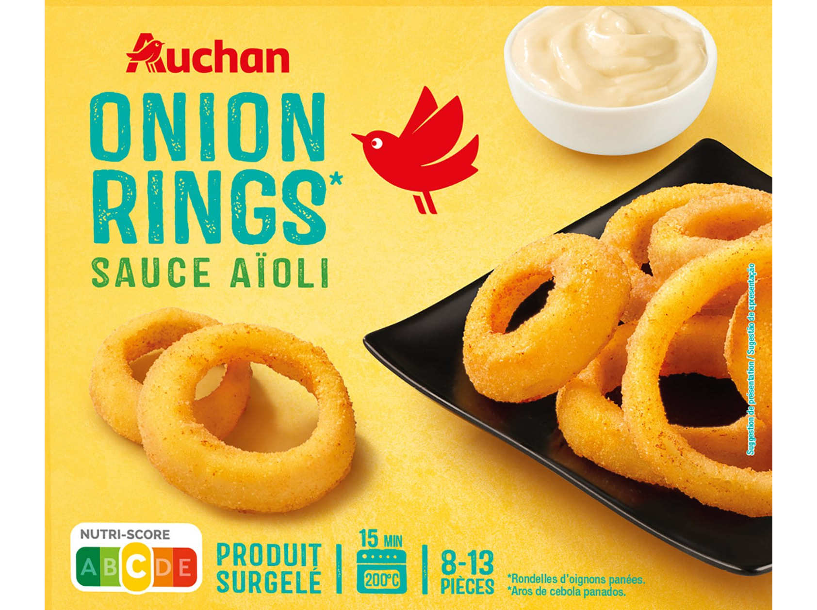 AROS DE CEBOLA AUCHAN PANADOS COM MOLHO IOGURTE E ALHO 250G