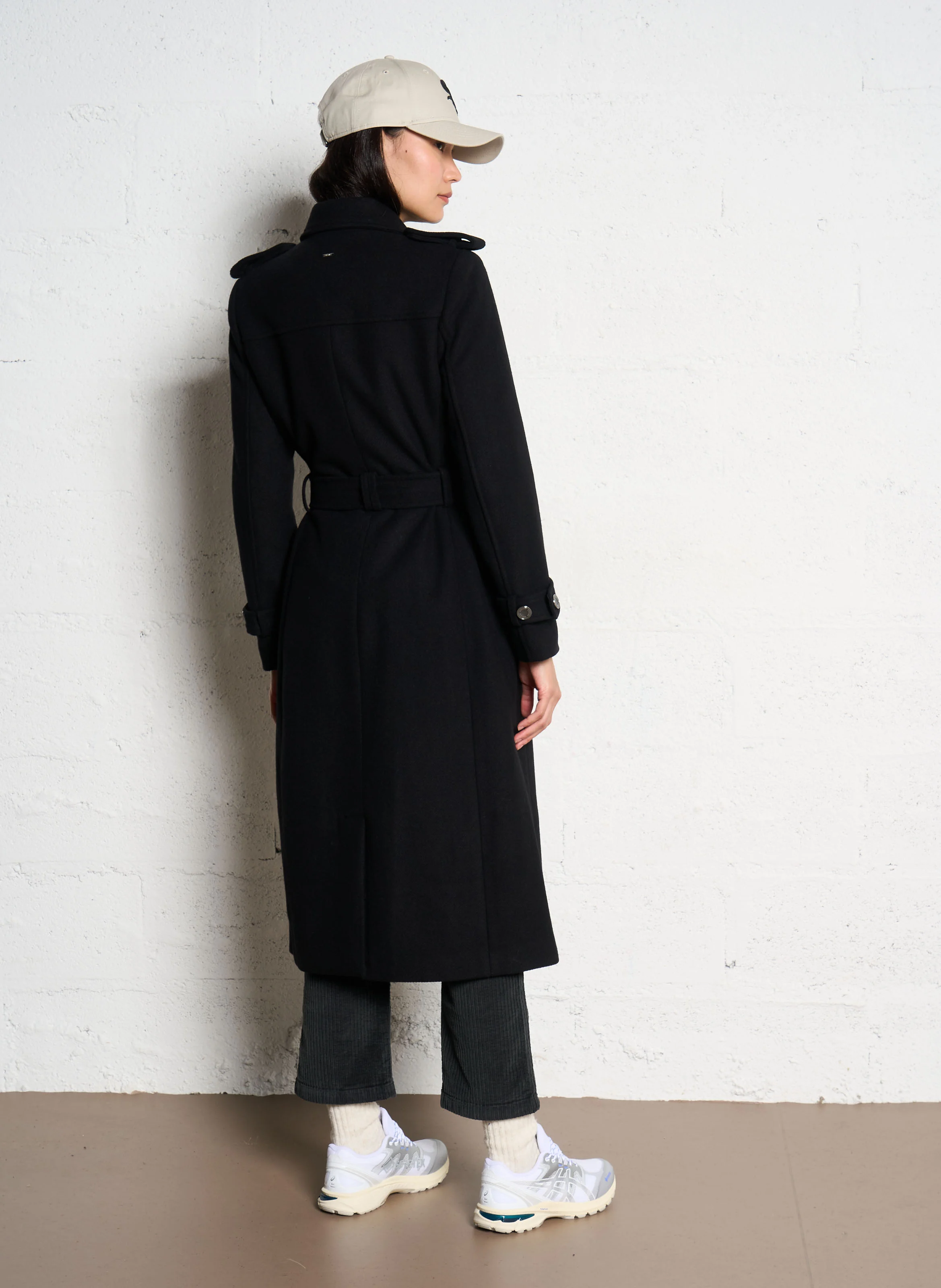 GETINA1 - Manteau long droit ceinturé | Noir