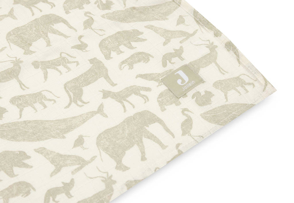 hydrofiele doek large 115x115cm Animals - set van 2 Olive Green