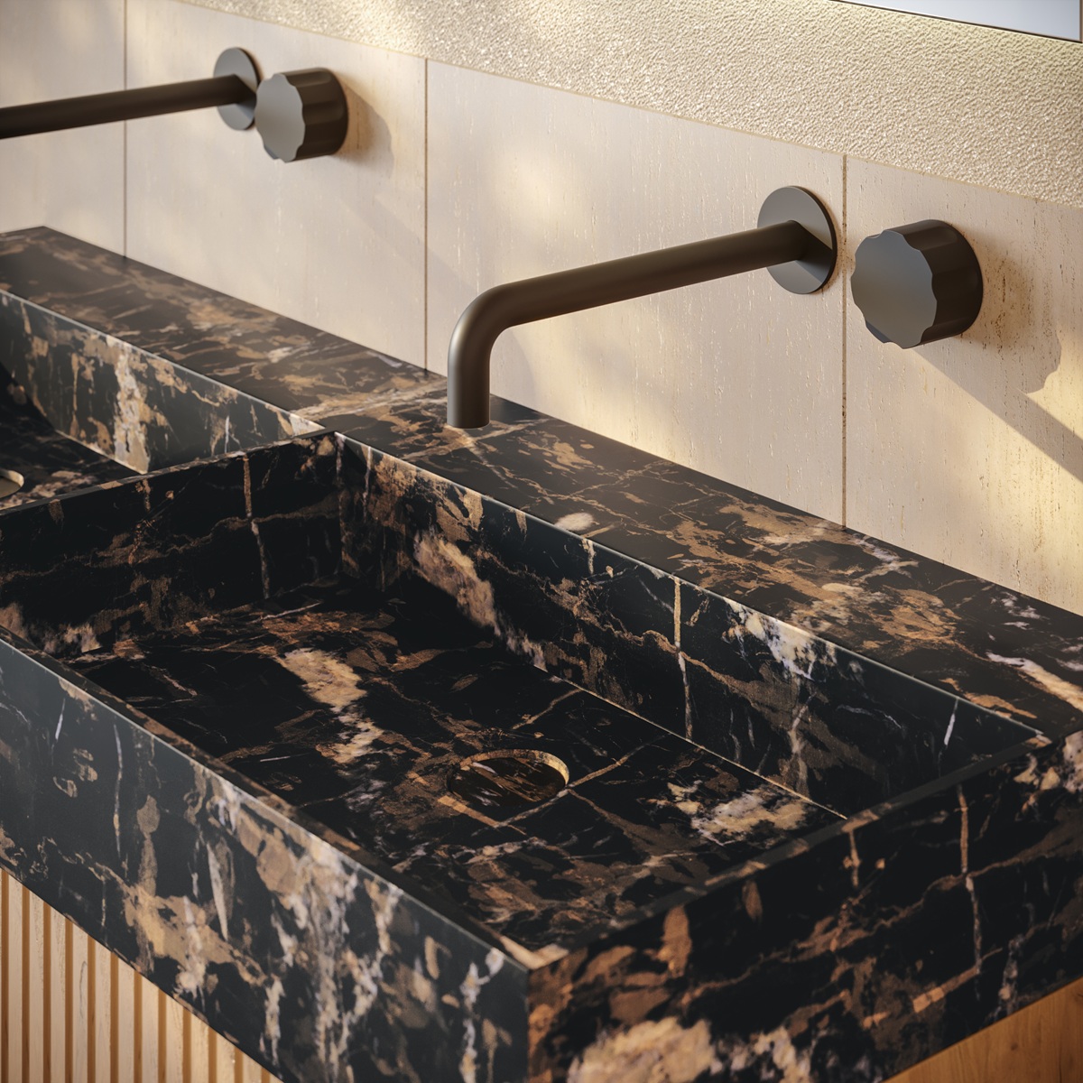 Saniclear Portoro Gold marmer wastafel 120x46cm zonder kraangat