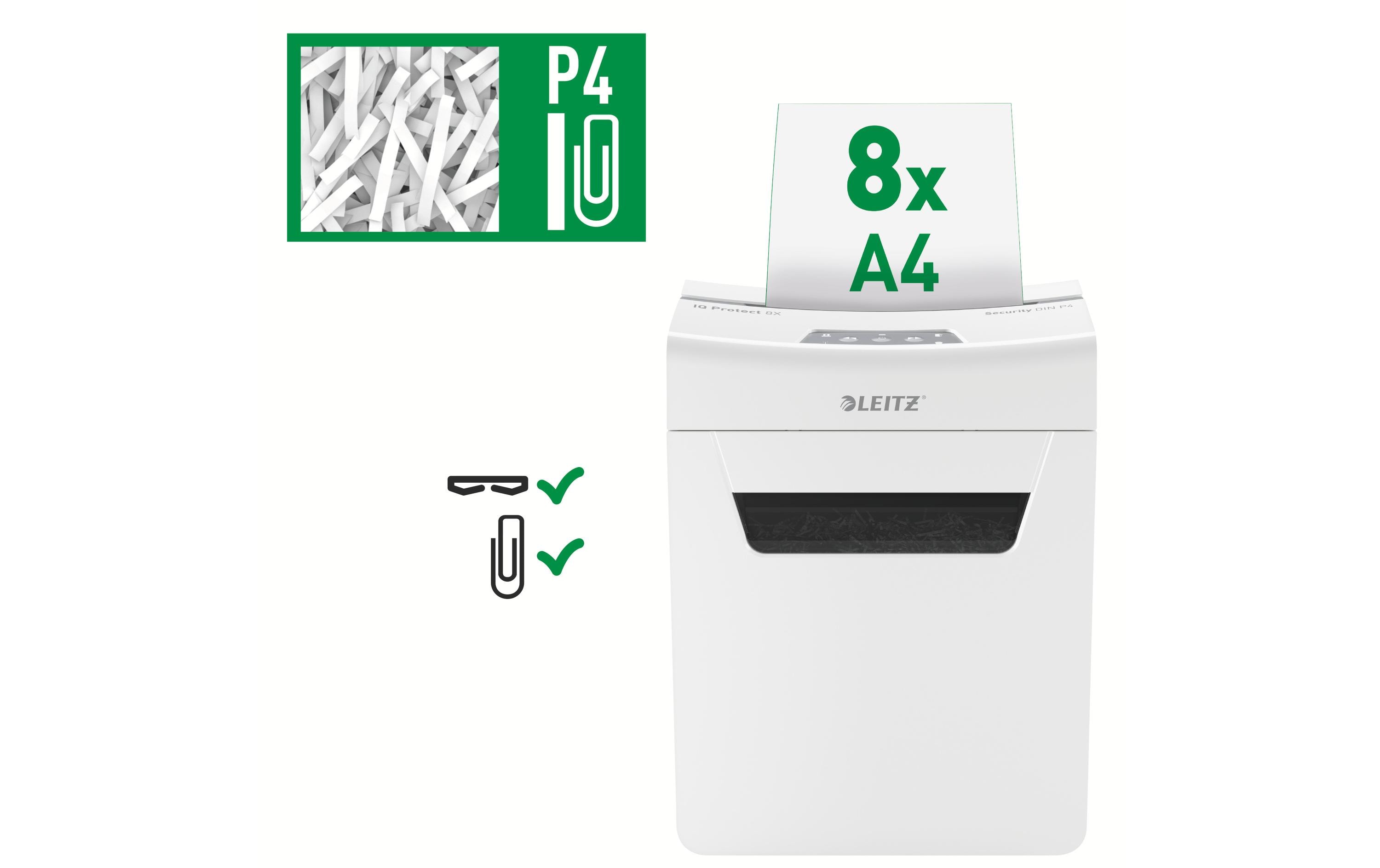 Aktenvernichter IQ Protect Premium 8X , P-4, 8 Blatt<br>Manueller Dokumentenvernichter mit Partikelschnitt für die sichere Vernichtung vertraulicher Unterlagen