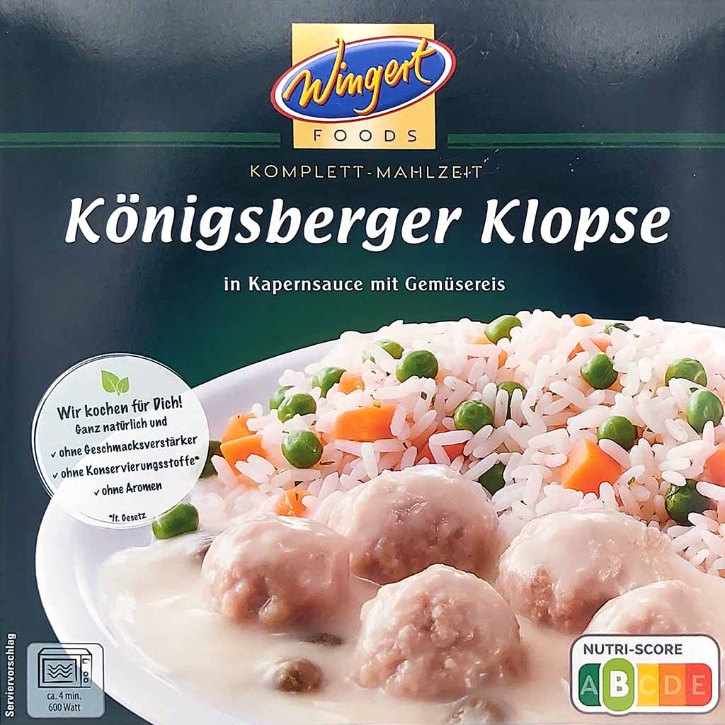 Wingert Fertiggericht Königsberger Klopse in Kapersauce mit Gemüsereis 400g MHD:23.12.25