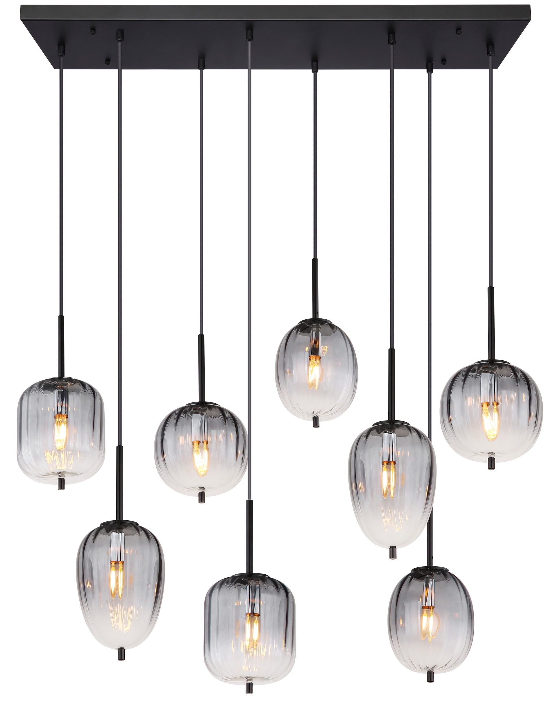 GLOBO Retrofit Balkenpendel ATTILA 8-flg schwarz /Rauchglas