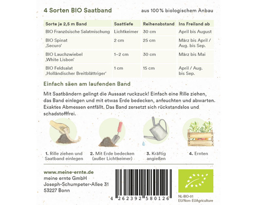 Biologische zaadlint mijn oogst gourmet salade spinazie ui veldsla mix