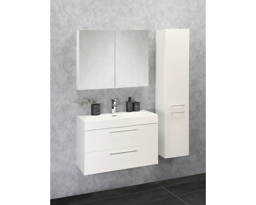 Badkamermeubelset Differnz Somero BxHxD 80 x 170 x 38 cm, frontkleur wit hoogglans met wastafel in mineraal gegoten wit