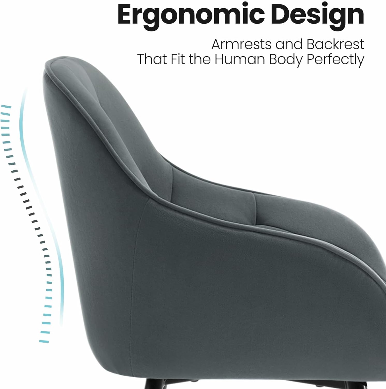 WOLTU Esszimmerstühle 2er Set, für Esszimmer Wohnzimmer, ergonomische Küchenstühle gepolstert mit Armlehnen, Metallbeinen, Sitzfläche aus Samt, Dunkelgrau