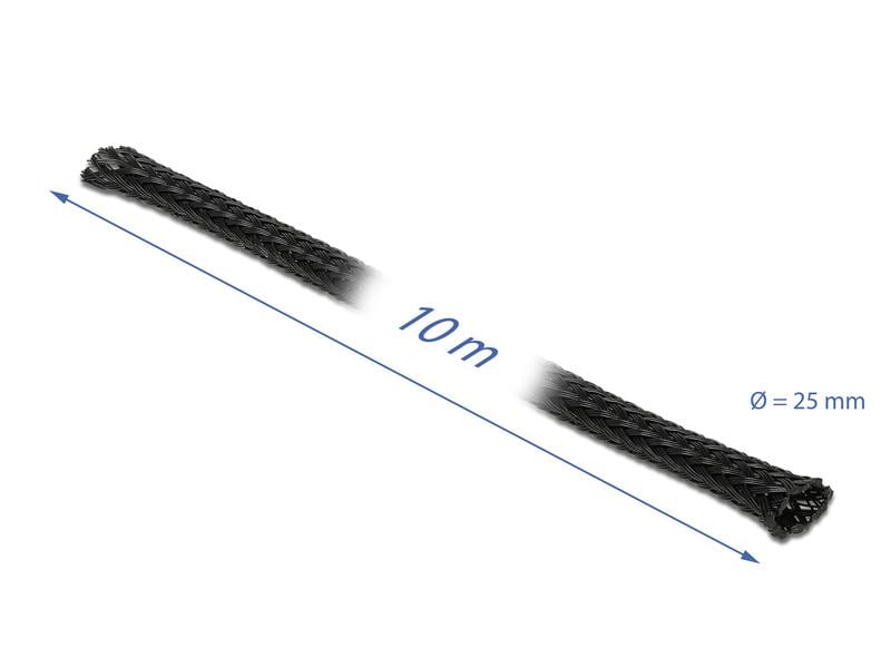Delock Kabelschlauch 10mx25mm, dehnbar Schwarz Delock Geflechtschlauch dehnbar 10 m x 25 mm schwarz
