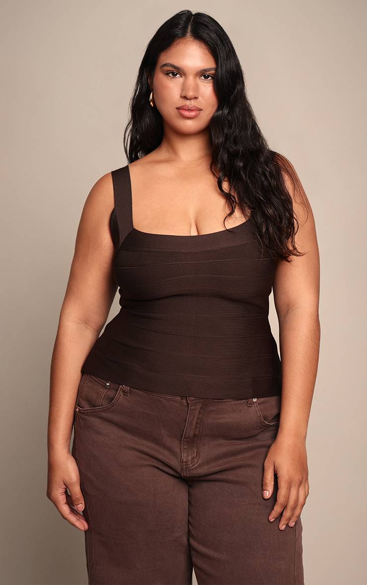 Chocolat Corset Grande Taille À Encolure Carrée En Bandage