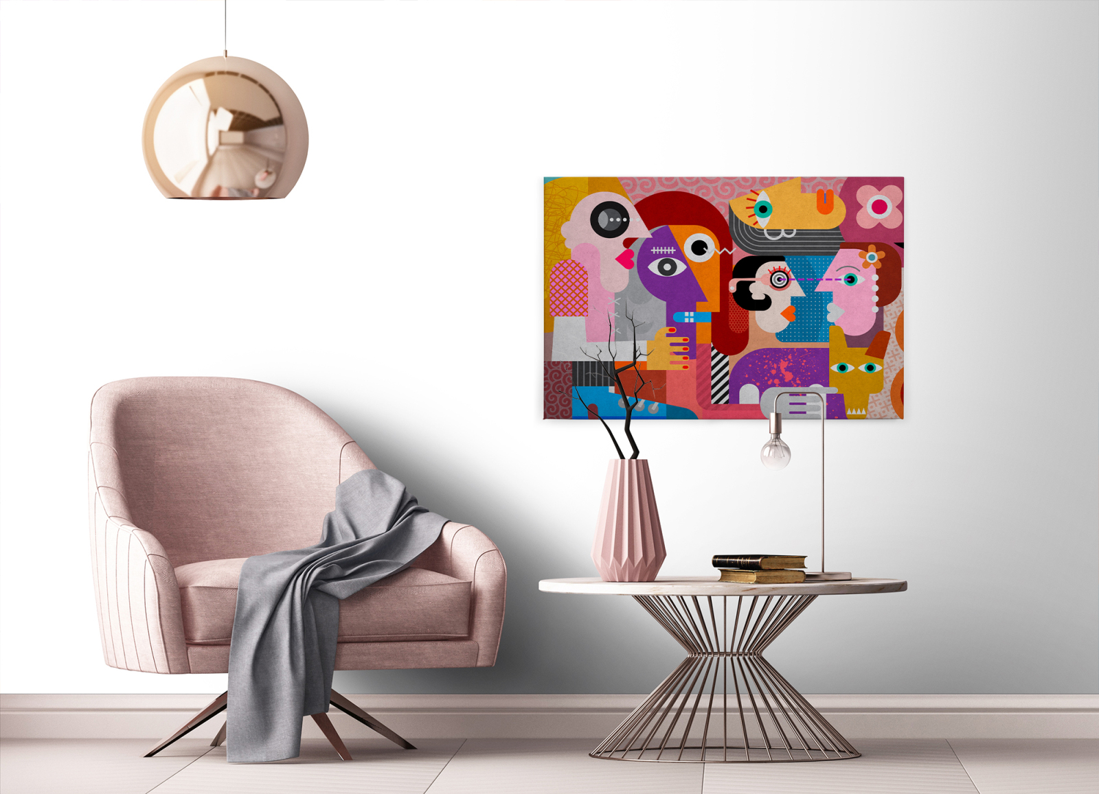 Leinwandbild PAARE - pink-gelb - 90x60 cm