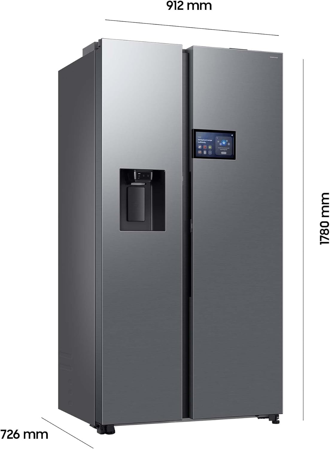 Samsung RS90F65EDTEF Side-by-Side Kühl-Gefrierkombination, AI Kühlschrank mit Gefrierfach, 178 cm, 621 l, Eis-/Wasserspender mit Wassertank, AI Home, Voice Control, Edelstahl Look