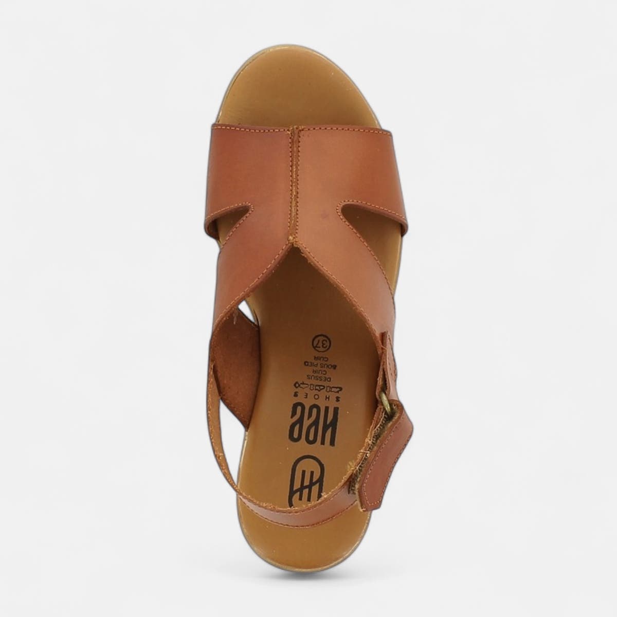 Nu-pieds à talon compensé Femme en cuir cognac