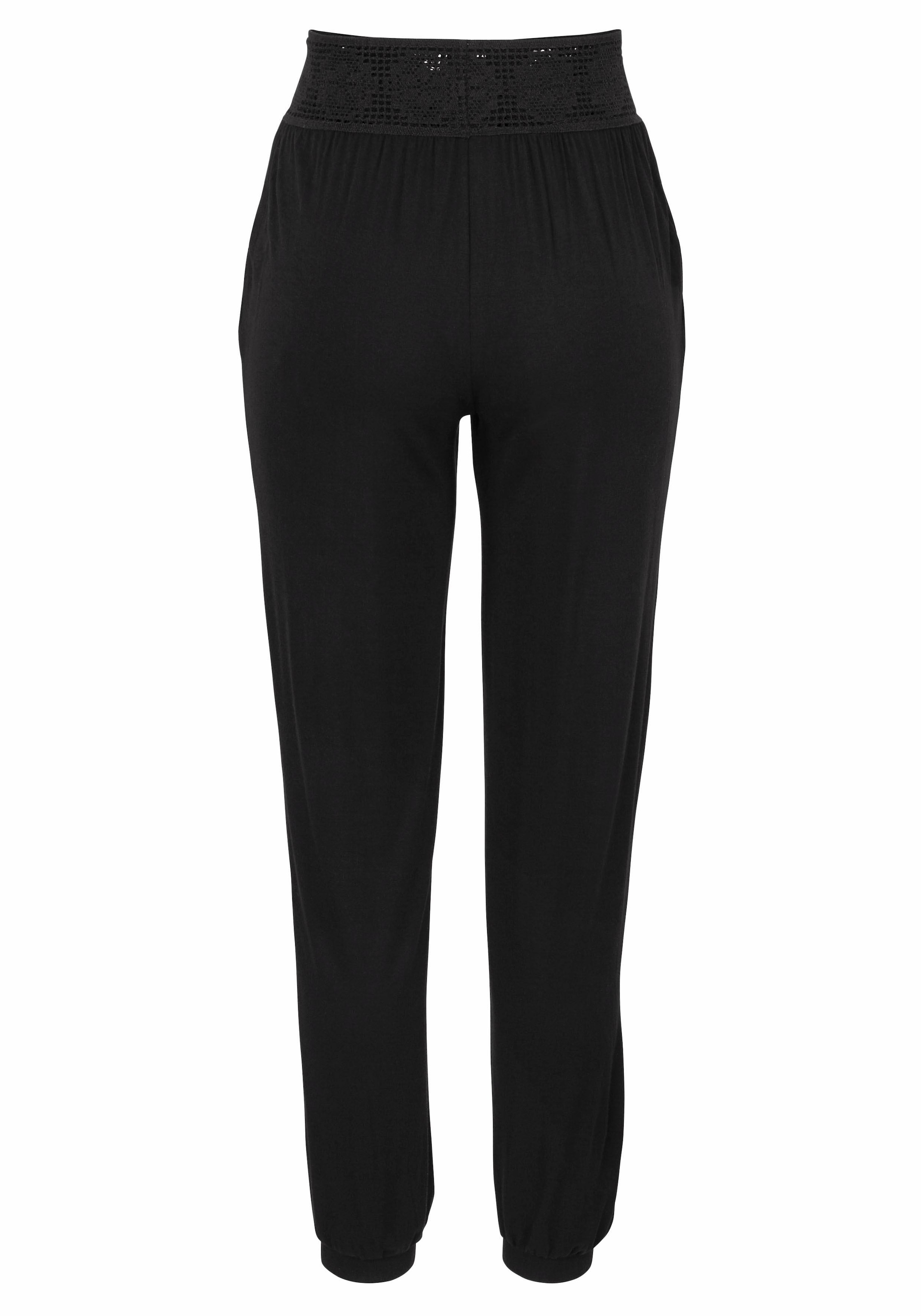LASCANA Strandhose  mit Häkelbund und Taschen, Jerseyhose, elastisch, bequem