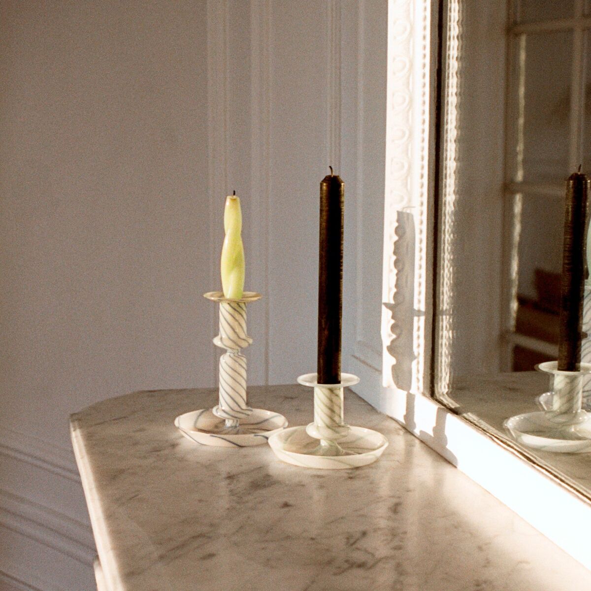 Flare Stripe Milk lysestake, liten, grønn