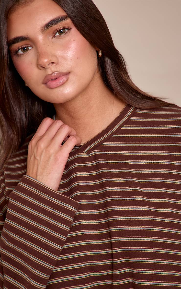 Chocolat Sweat-shirt À Col En V En Polaire Douce Rayée