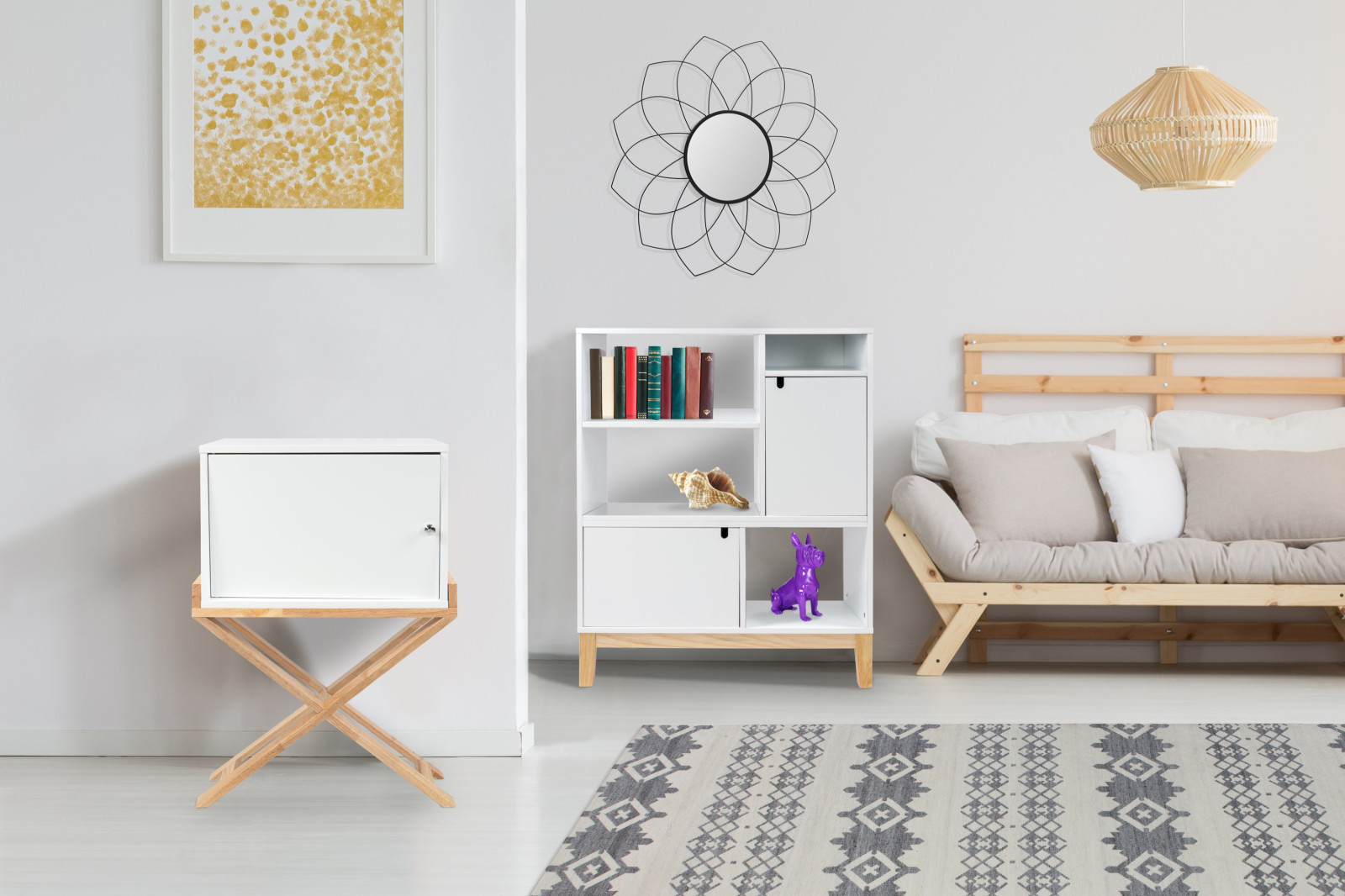 Schränkchen VALERIE - weiß-braun - 1 Drehtür - 56 cm