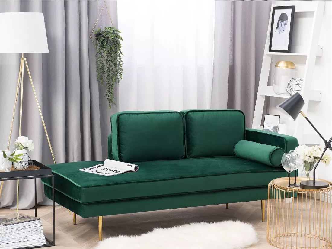 Méridienne en velours vert côté droit MIRAMAS