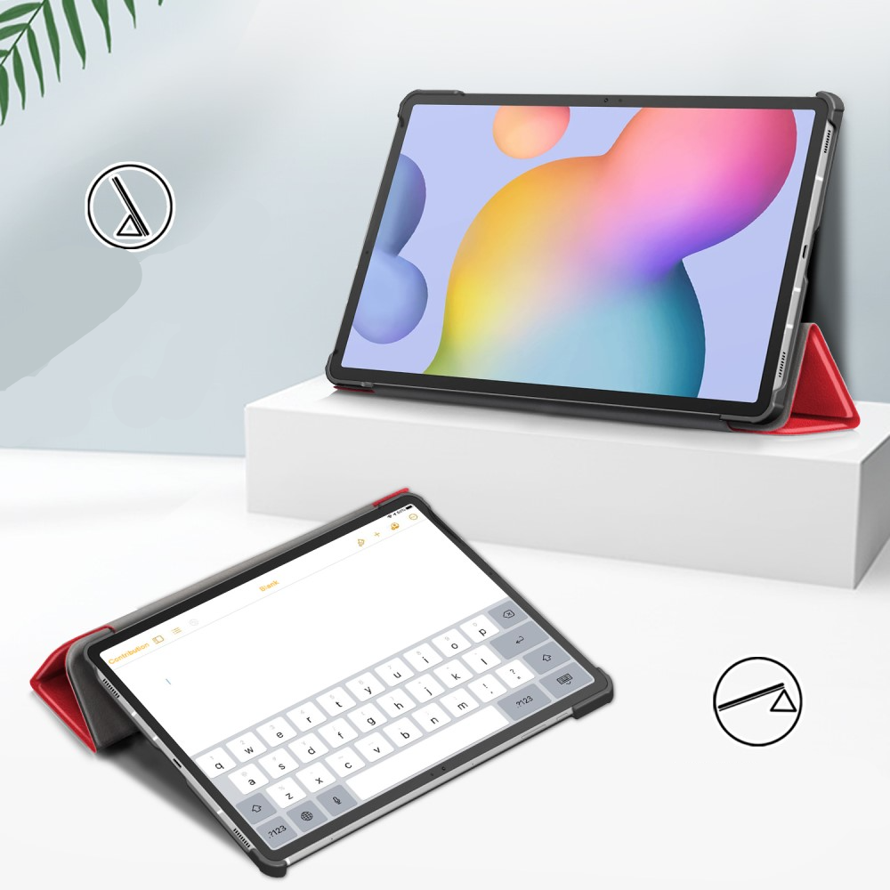 Samsung Galaxy Tab S8  Plus / Tab S7  Plus / Tab S7 FE 5G Leder Tasche Smart Case Hülle   S-Pen Halterung - Rot / Schwarz